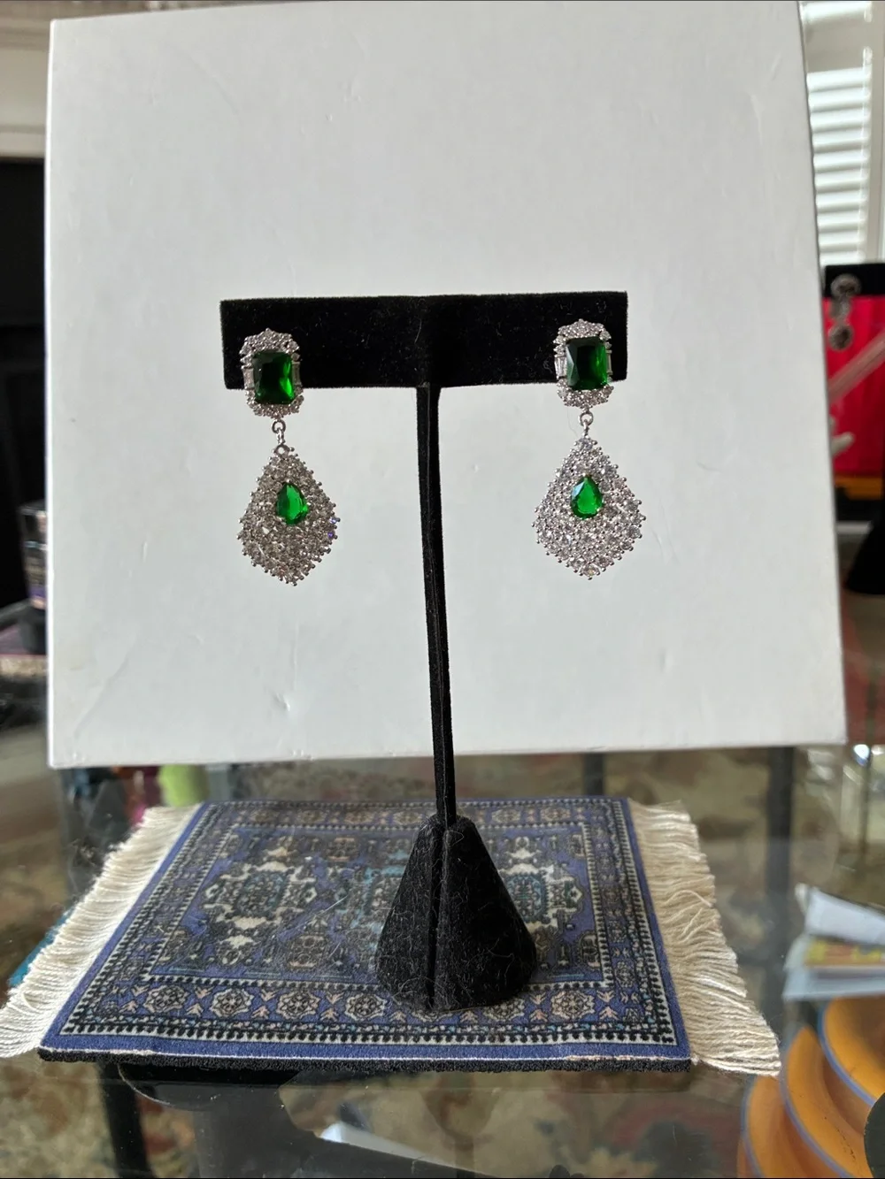 Elegant Green Crystal Drop Earrings - Brand